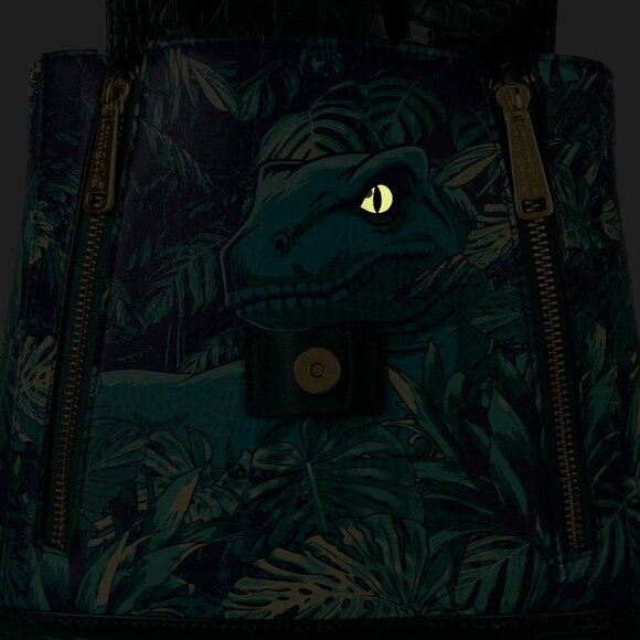 Loungefly Jurassic World Jungle Velociraptor Glow Drawstring Mini Backpack NWT